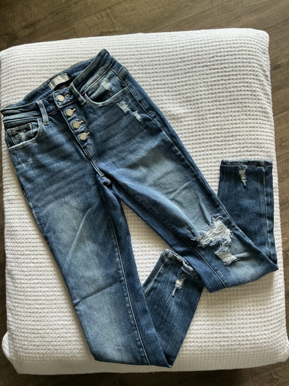 KanCan Medium Blue Distressed High-Rise Skinny Jeans
